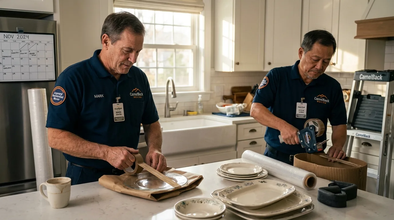 Professional crew packing kitchen dishware in Muleshoe, TX